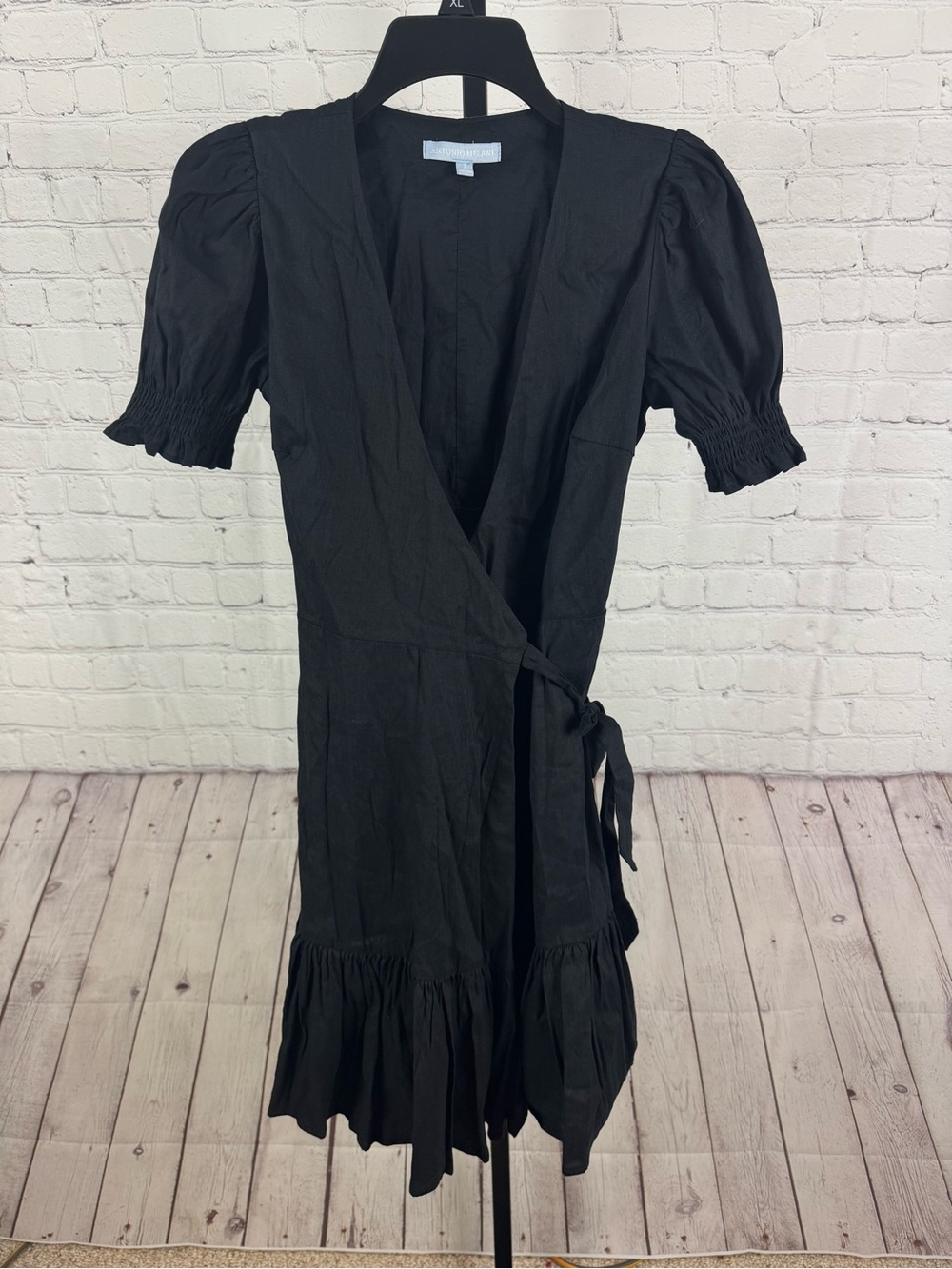 Antonio Melani Cleo Linen Wrap Dress Womens Black Size 2